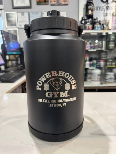 Powerhouse Gym Las Vegas 128 oz insulated jug in black
