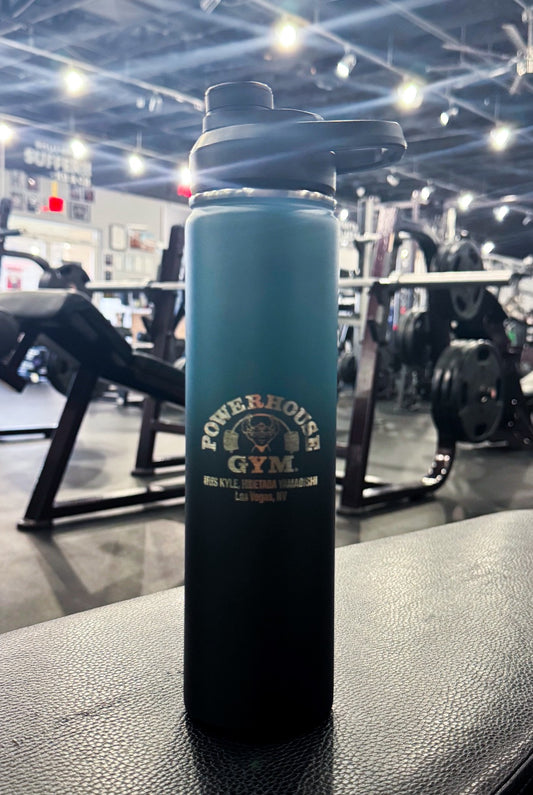 Powerhouse Gym Las Vegas 24 oz insulated water bottle in teal