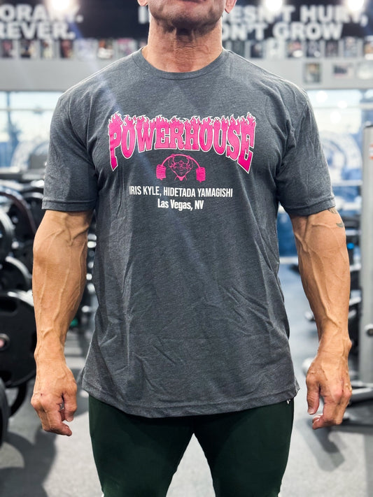 Powerhouse Gym Las Vegas Fire Logo Tee - Grey/Pink